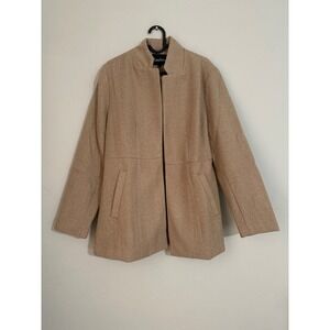 Chou Yatou Herringbone Coat Women's Large Tan Beige Stand Collar Pockets Jacket‎